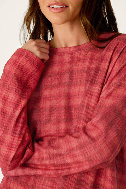 Mad for Plaid Long Sleeve Top - LIPSTICK