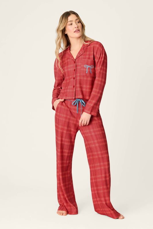 Mad for Plaid Long Sleeve & Pants PJ Set - LIPSTICK