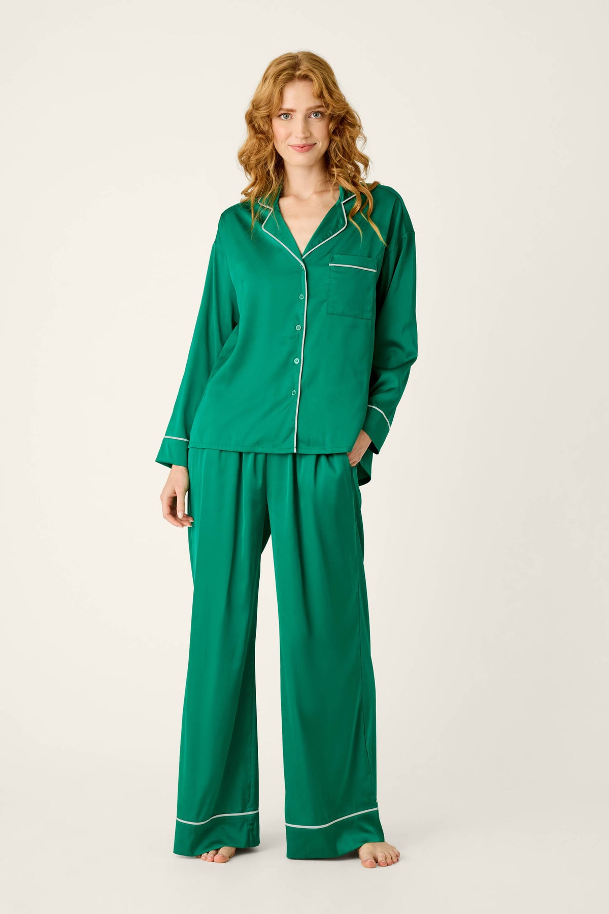 Moonlight Muse Green Satin Long Sleeve PJ Set - IVY