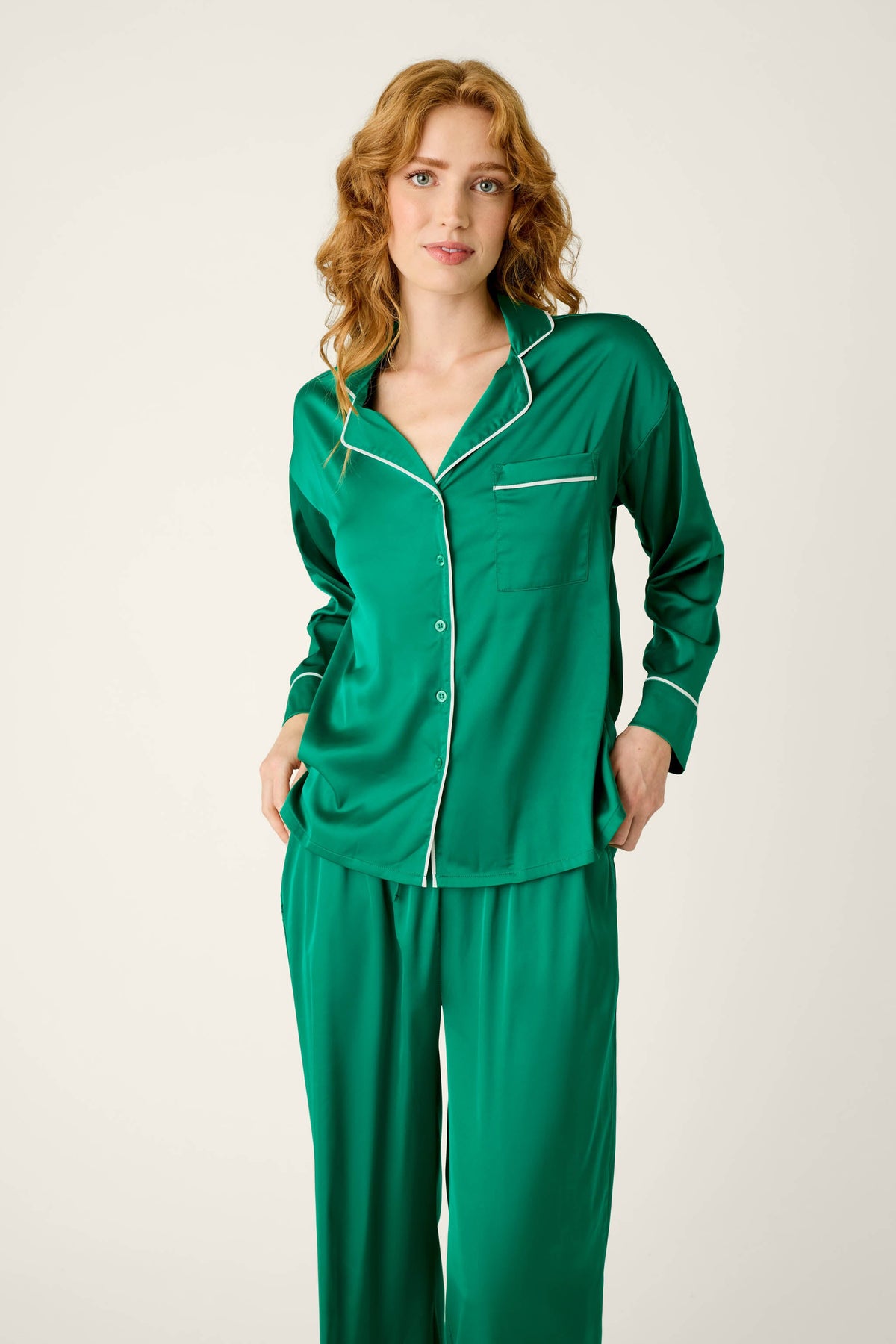 Moonlight Muse Green Satin Long Sleeve PJ Set - IVY