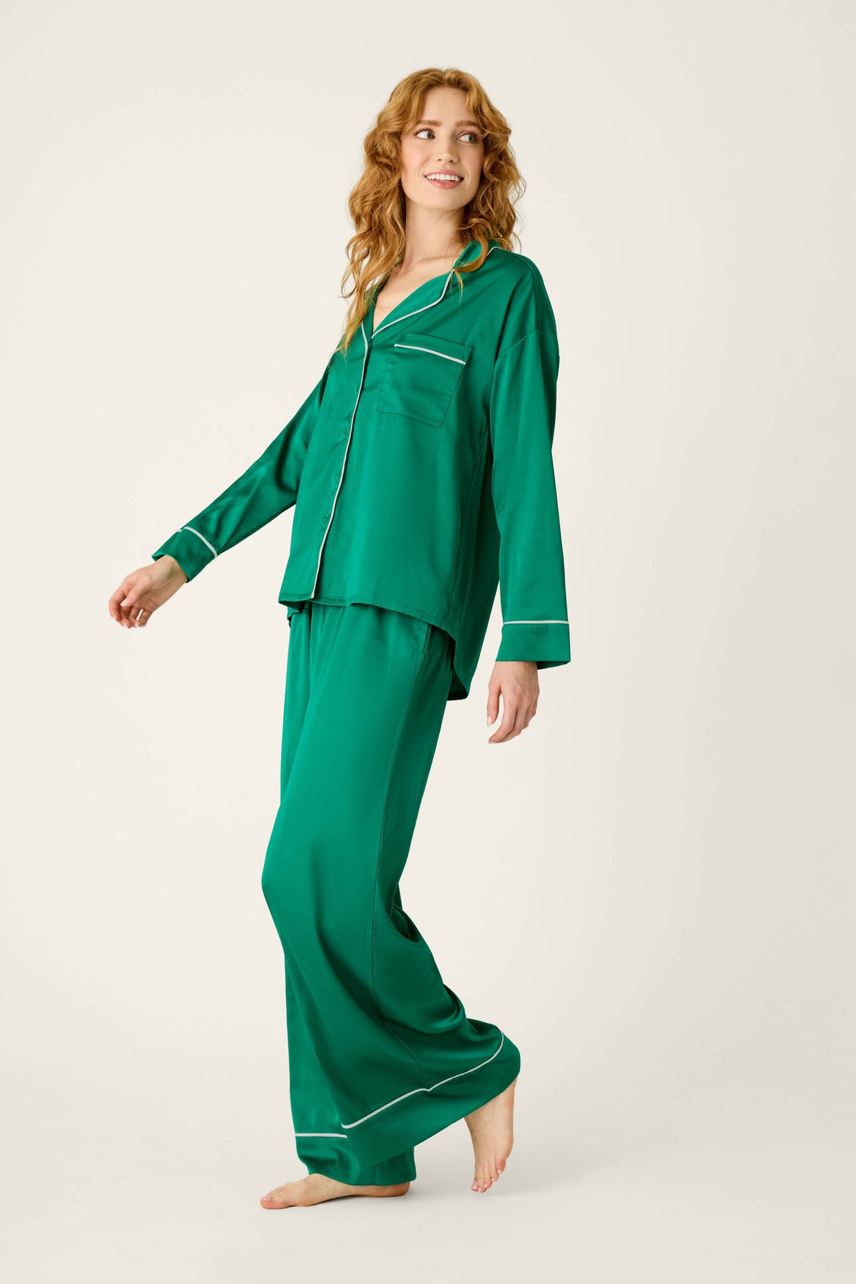 Moonlight Muse Green Satin Long Sleeve PJ Set - IVY