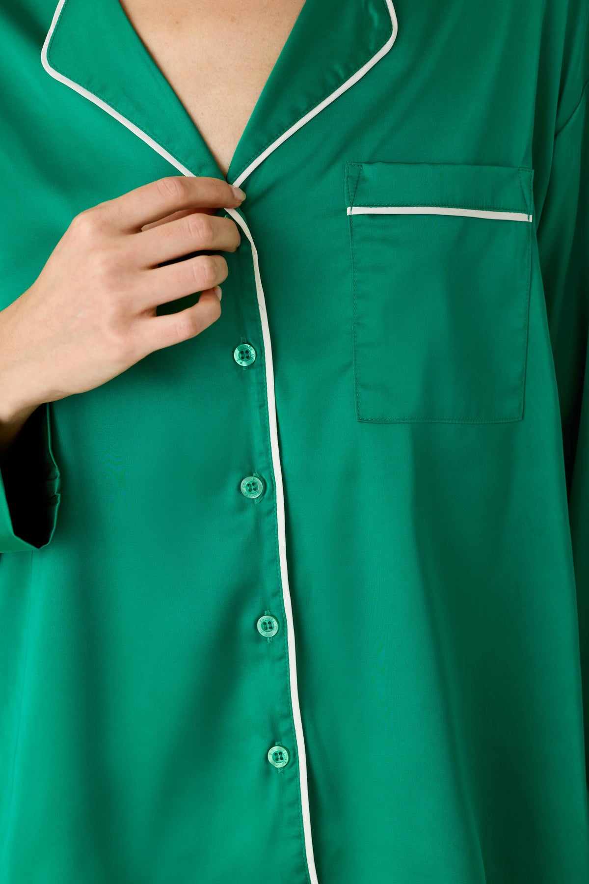 Moonlight Muse Green Satin Long Sleeve PJ Set - IVY
