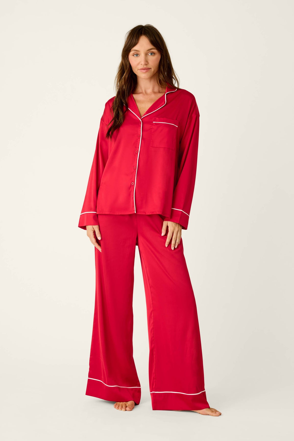 Moonlight Muse Red Satin Long Sleeve PJ Set - LIPSTICK