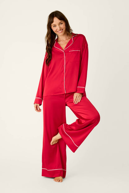 Moonlight Muse Red Satin Long Sleeve PJ Set - LIPSTICK