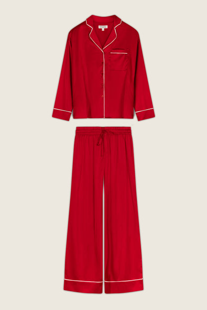 Moonlight Muse Red Satin Long Sleeve PJ Set - LIPSTICK
