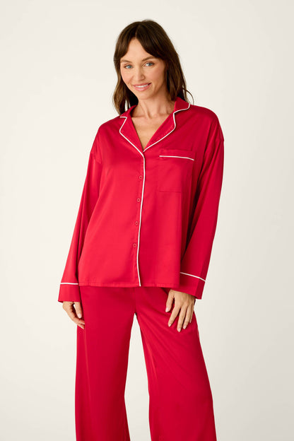 Moonlight Muse Red Satin Long Sleeve PJ Set - LIPSTICK