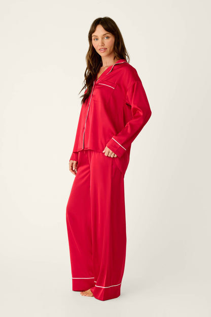 Moonlight Muse Red Satin Long Sleeve PJ Set - LIPSTICK