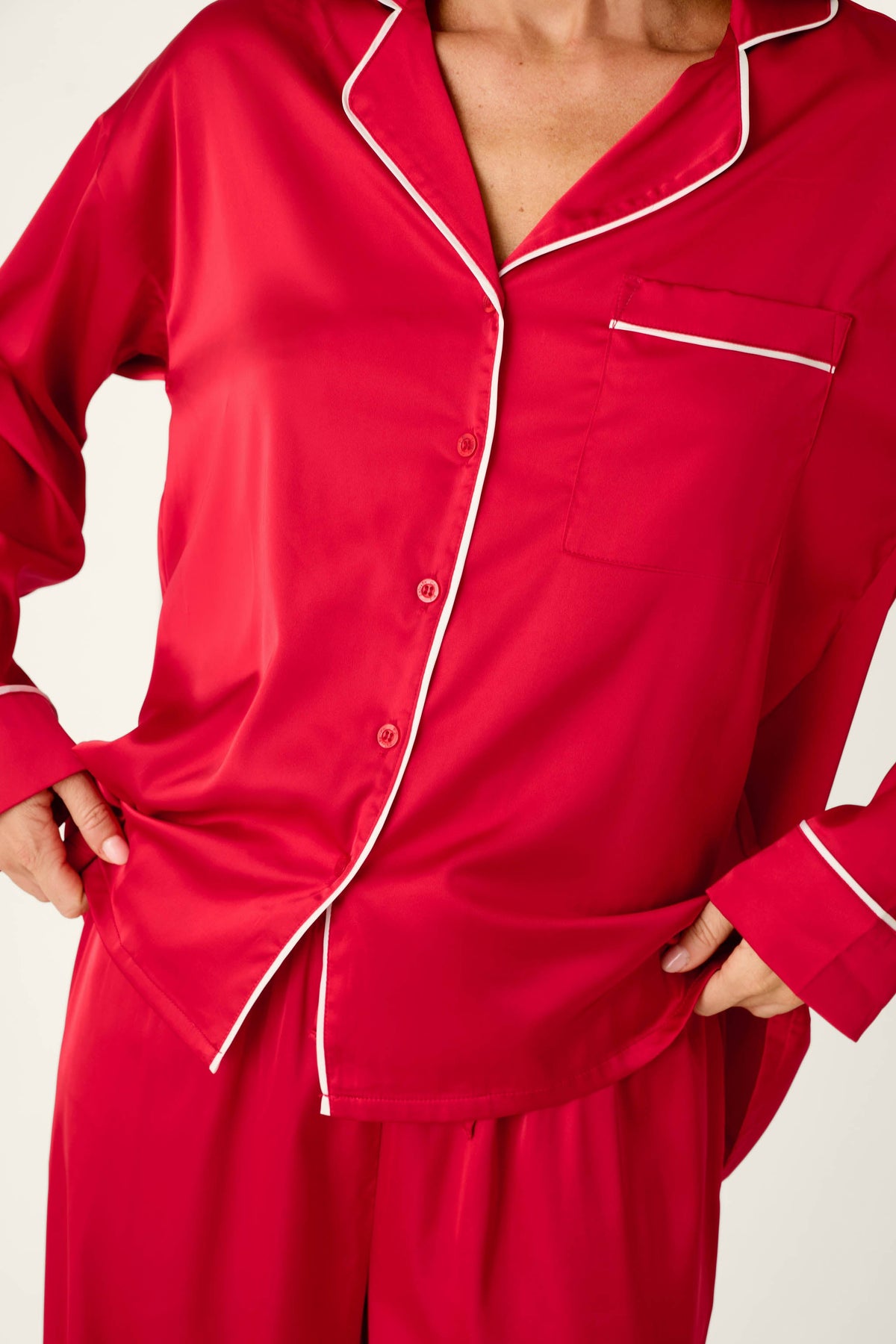 Moonlight Muse Red Satin Long Sleeve PJ Set - LIPSTICK