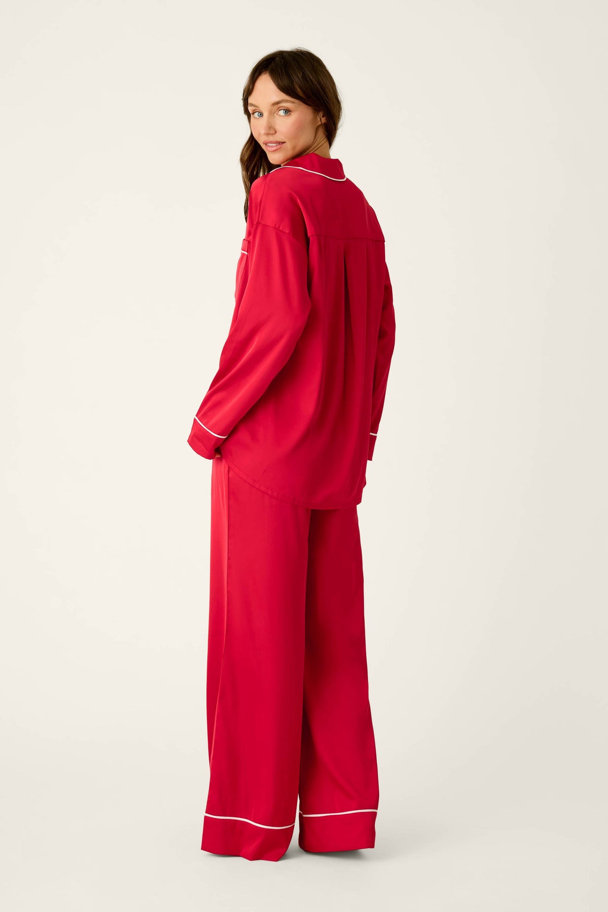 Moonlight Muse Red Satin Long Sleeve PJ Set - LIPSTICK