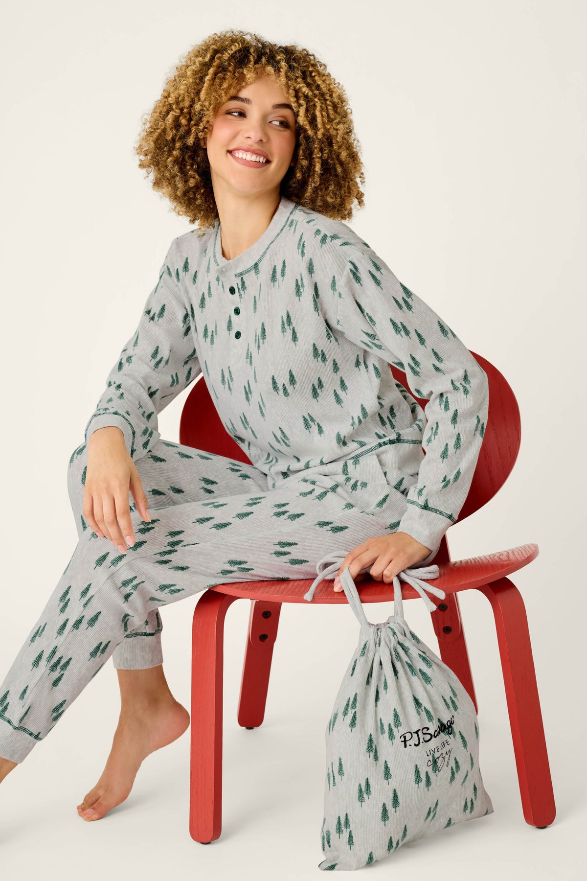 Pine Tree Print 3-Piece PJ Gift Set - HEATHER CLOUD