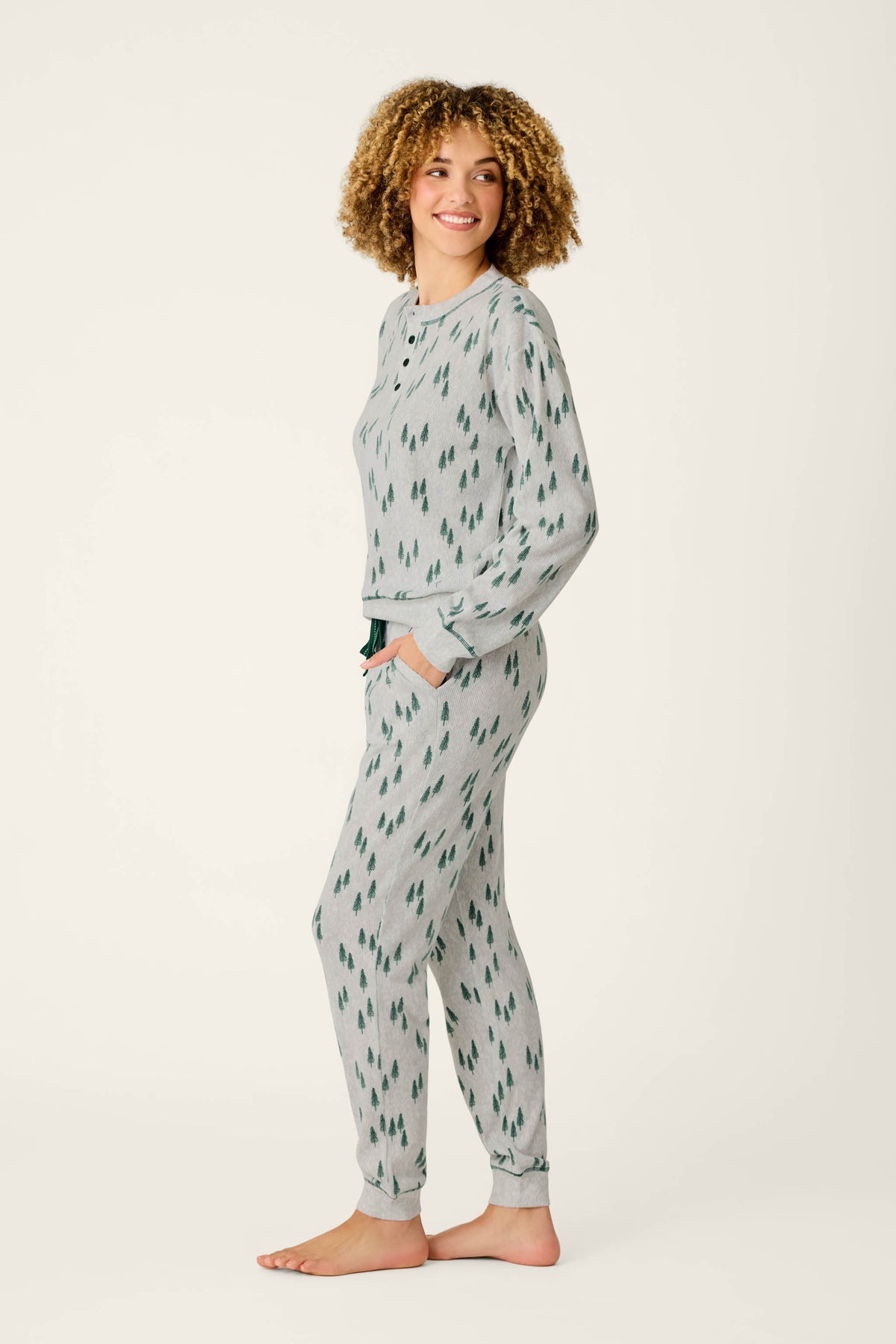 Pine Tree Print 3-Piece PJ Gift Set - HEATHER CLOUD