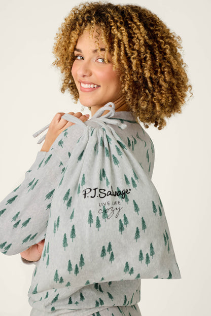 Pine Tree Print 3-Piece PJ Gift Set - HEATHER CLOUD