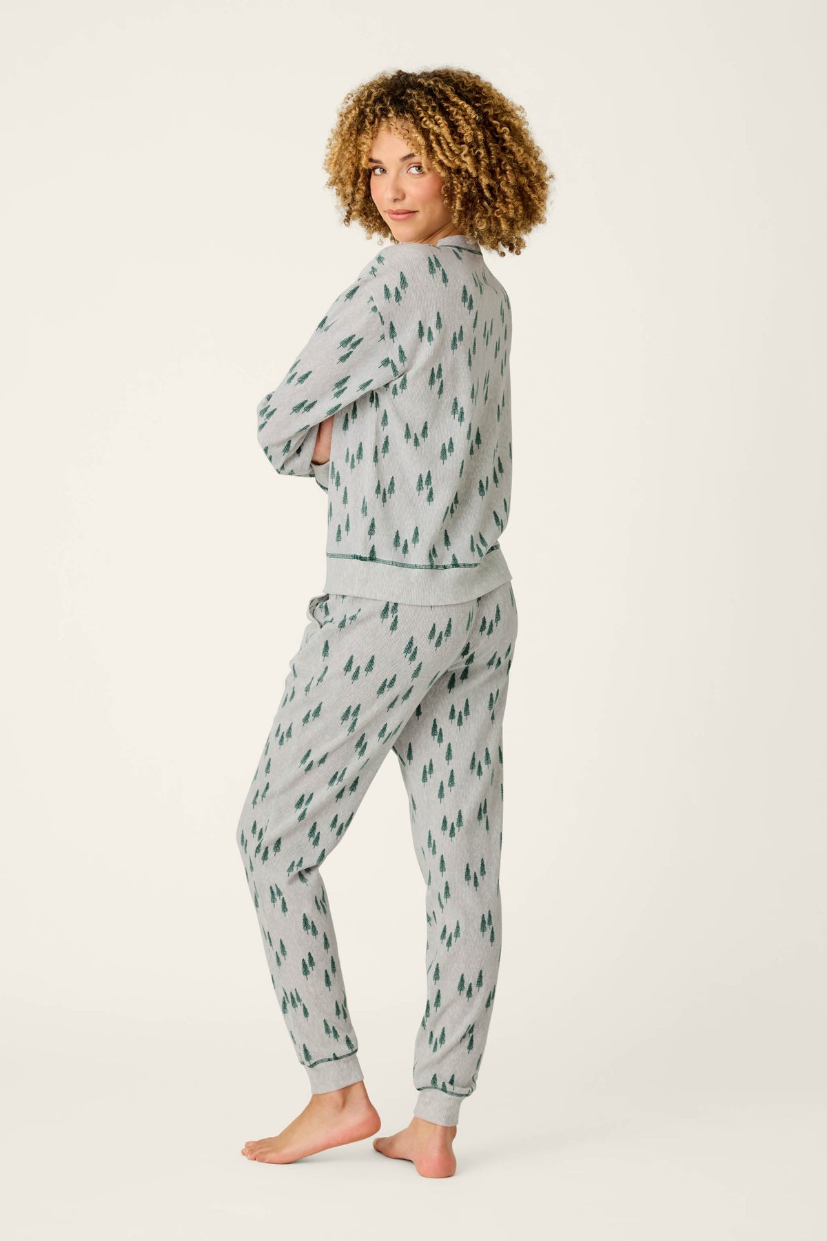 Pine Tree Print 3-Piece PJ Gift Set - HEATHER CLOUD