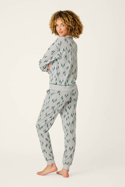 Pine Tree Print 3-Piece PJ Gift Set - HEATHER CLOUD