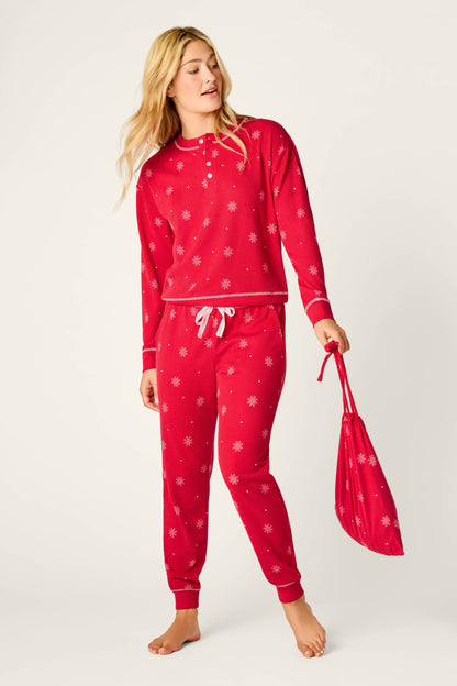 Snowflakes Print 3-Piece PJ Gift Set - LIPSTICK