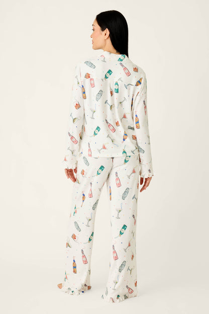 Sip Sip Sparkle Cocktail Charms Print 3-Piece PJ Set - WHITE