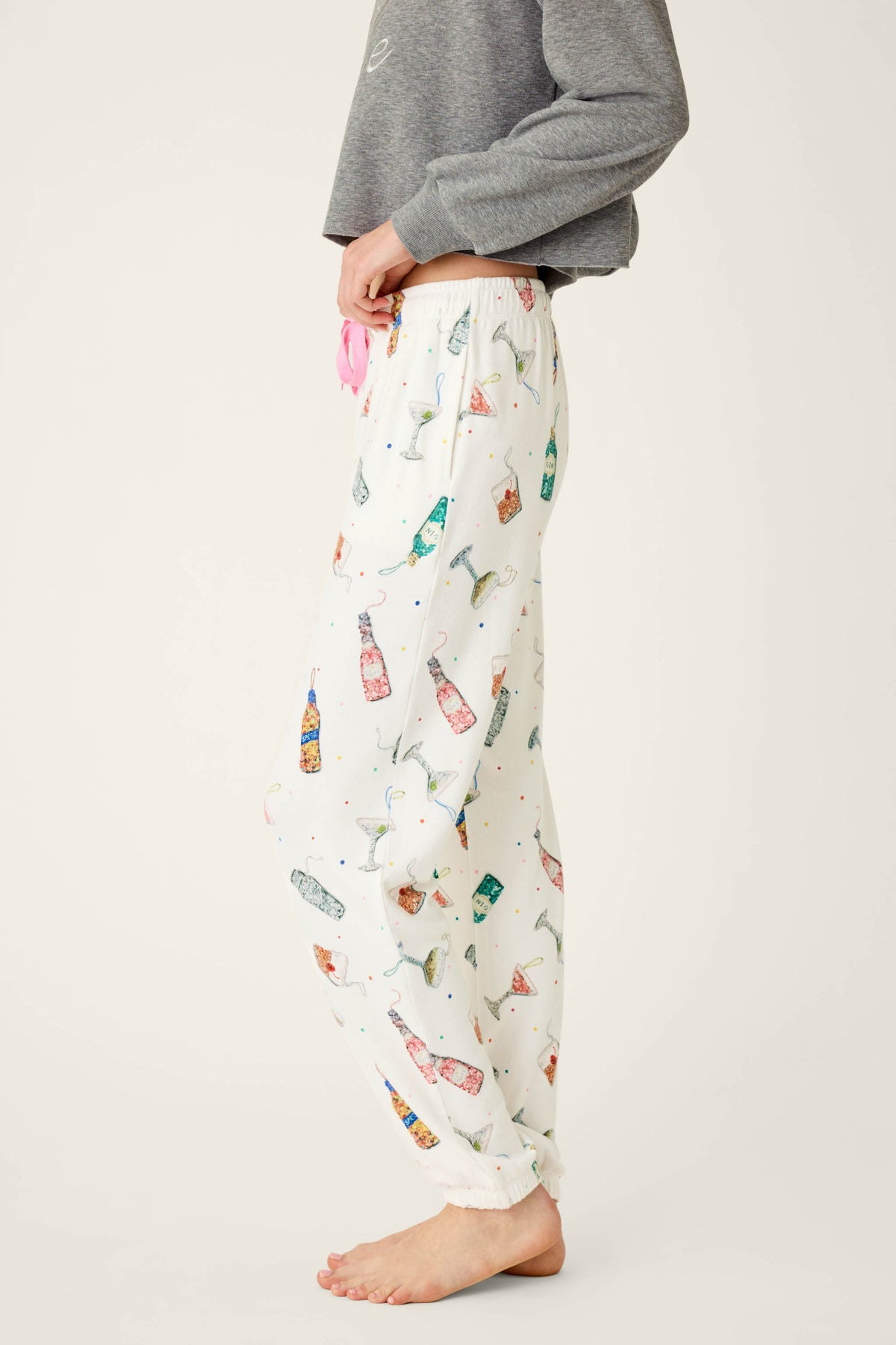 Sip Sip Sparkle Cocktail Charms Print Jogger Pant - WHITE