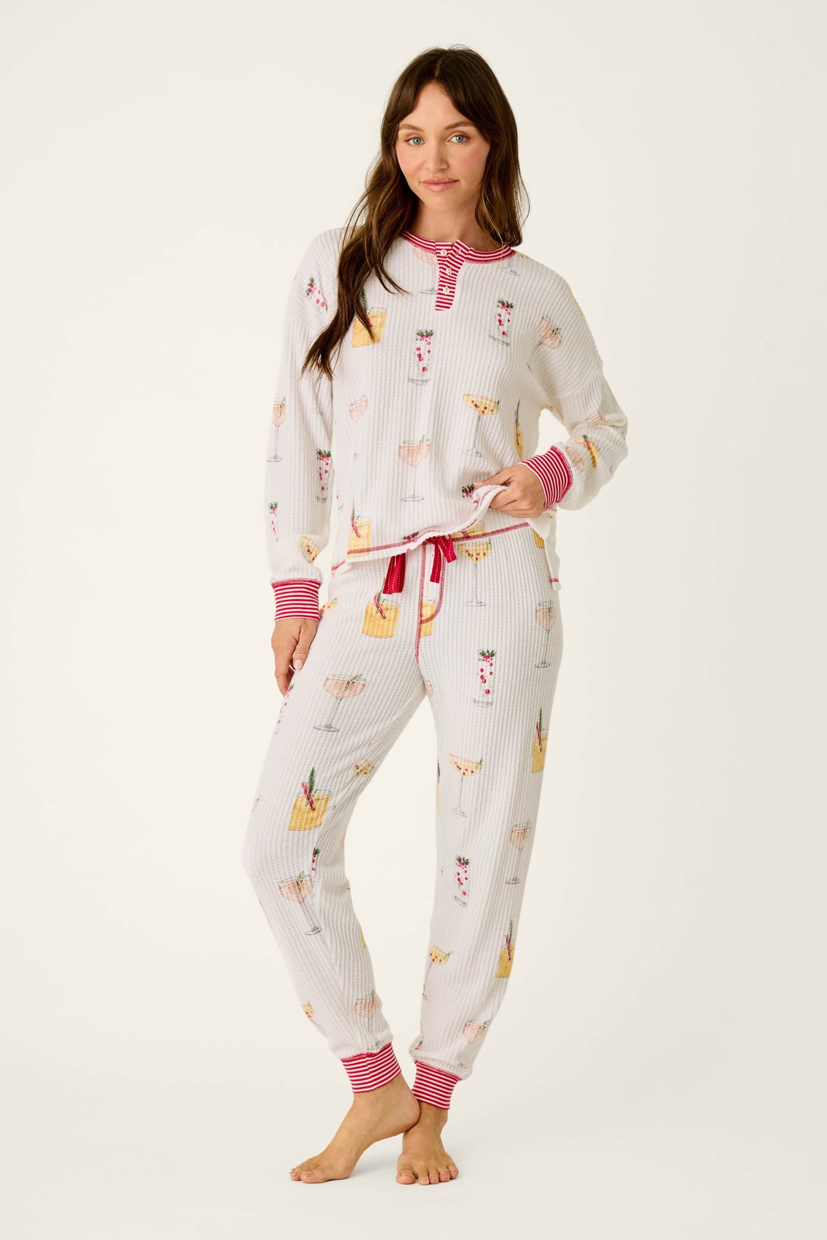 Ski Jammie Classics Cocktail Print Long Sleeve PJ Set - IVORY
