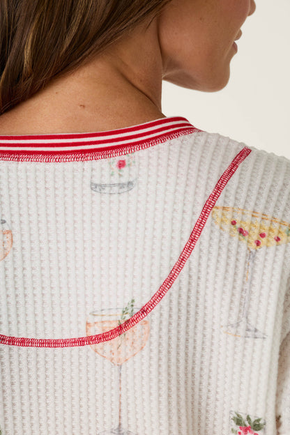 Ski Jammie Classics Cocktail Print Long Sleeve PJ Set - IVORY