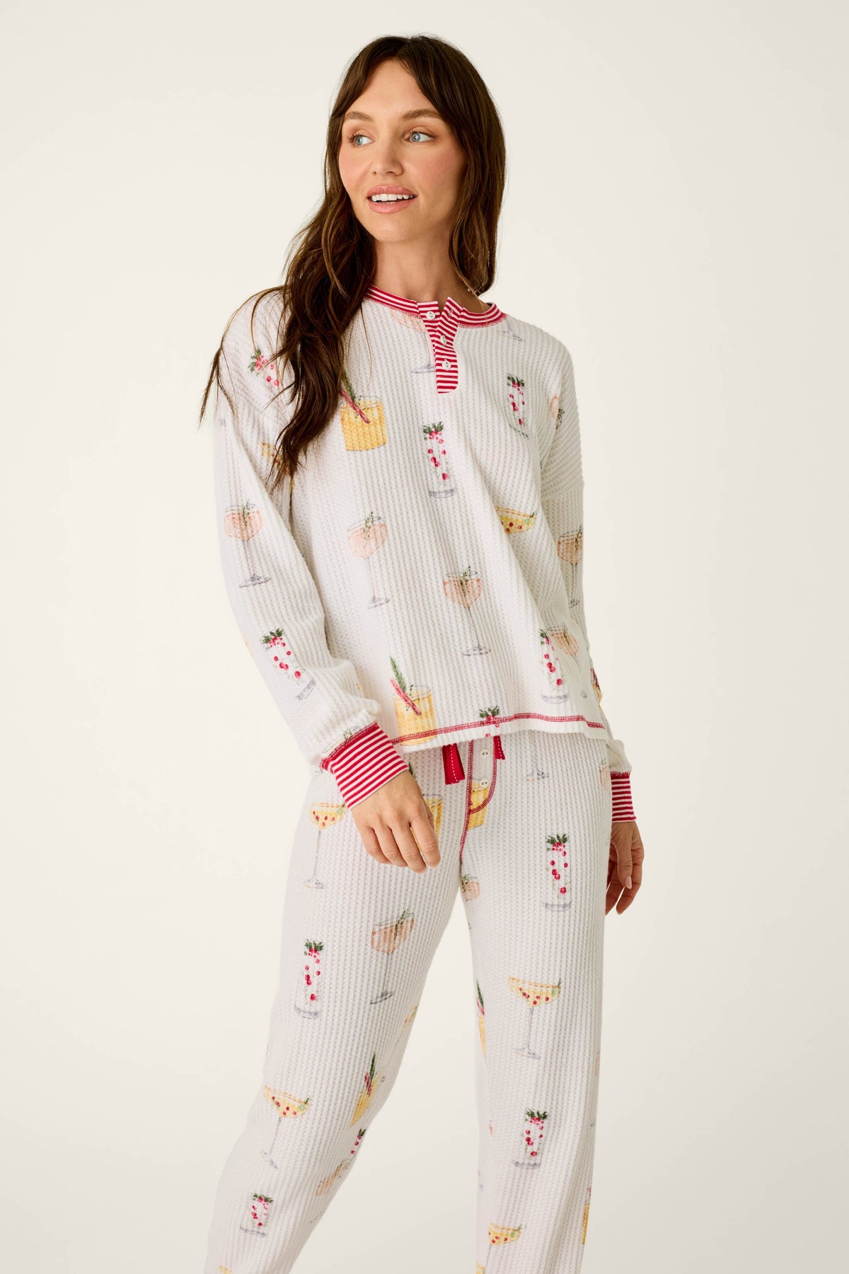 Ski Jammie Classics Cocktail Print Long Sleeve PJ Set - IVORY