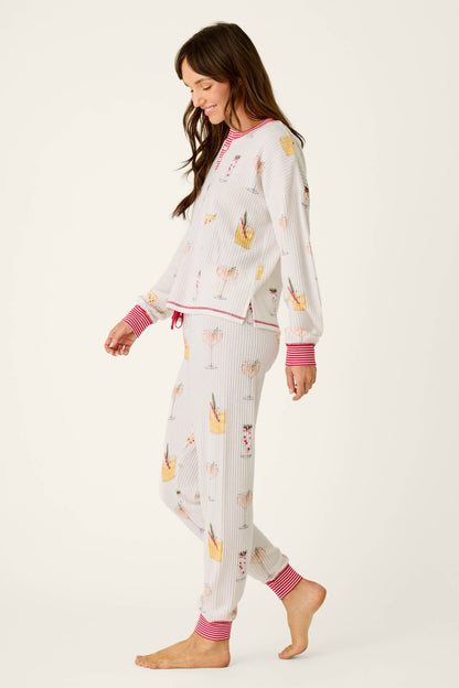 Ski Jammie Classics Cocktail Print Long Sleeve PJ Set - IVORY
