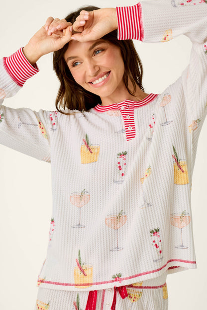 Ski Jammie Classics Cocktail Print Long Sleeve PJ Set - IVORY