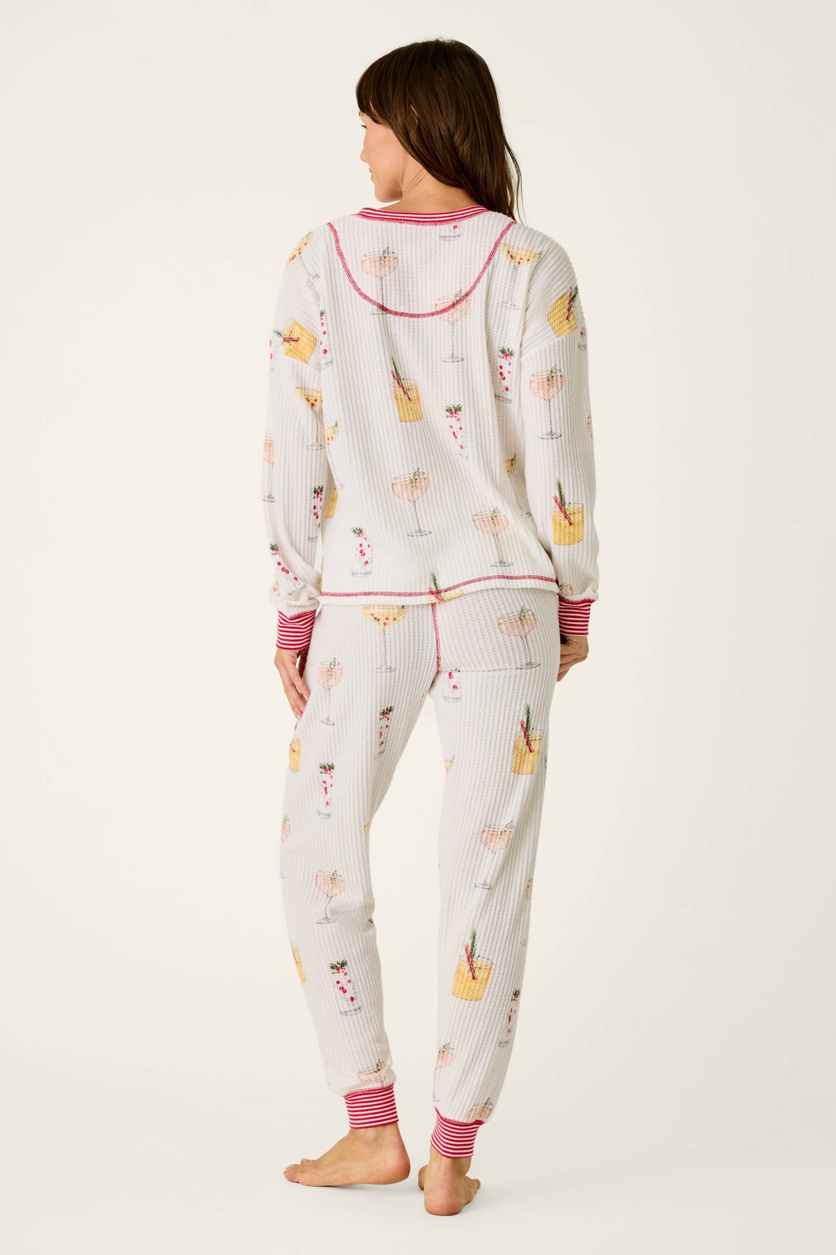 Ski Jammie Classics Cocktail Print Long Sleeve PJ Set - IVORY