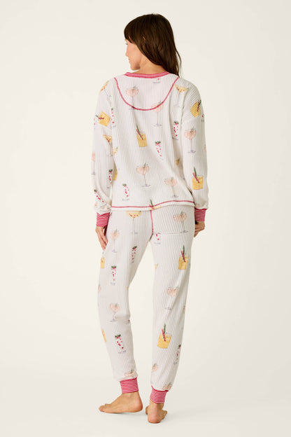 Ski Jammie Classics Cocktail Print Long Sleeve PJ Set - IVORY