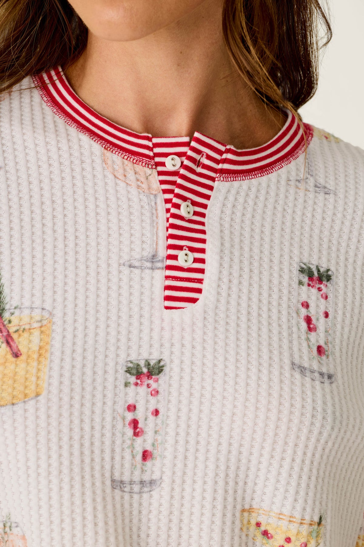 Ski Jammie Classics Cocktail Print Long Sleeve PJ Set - IVORY