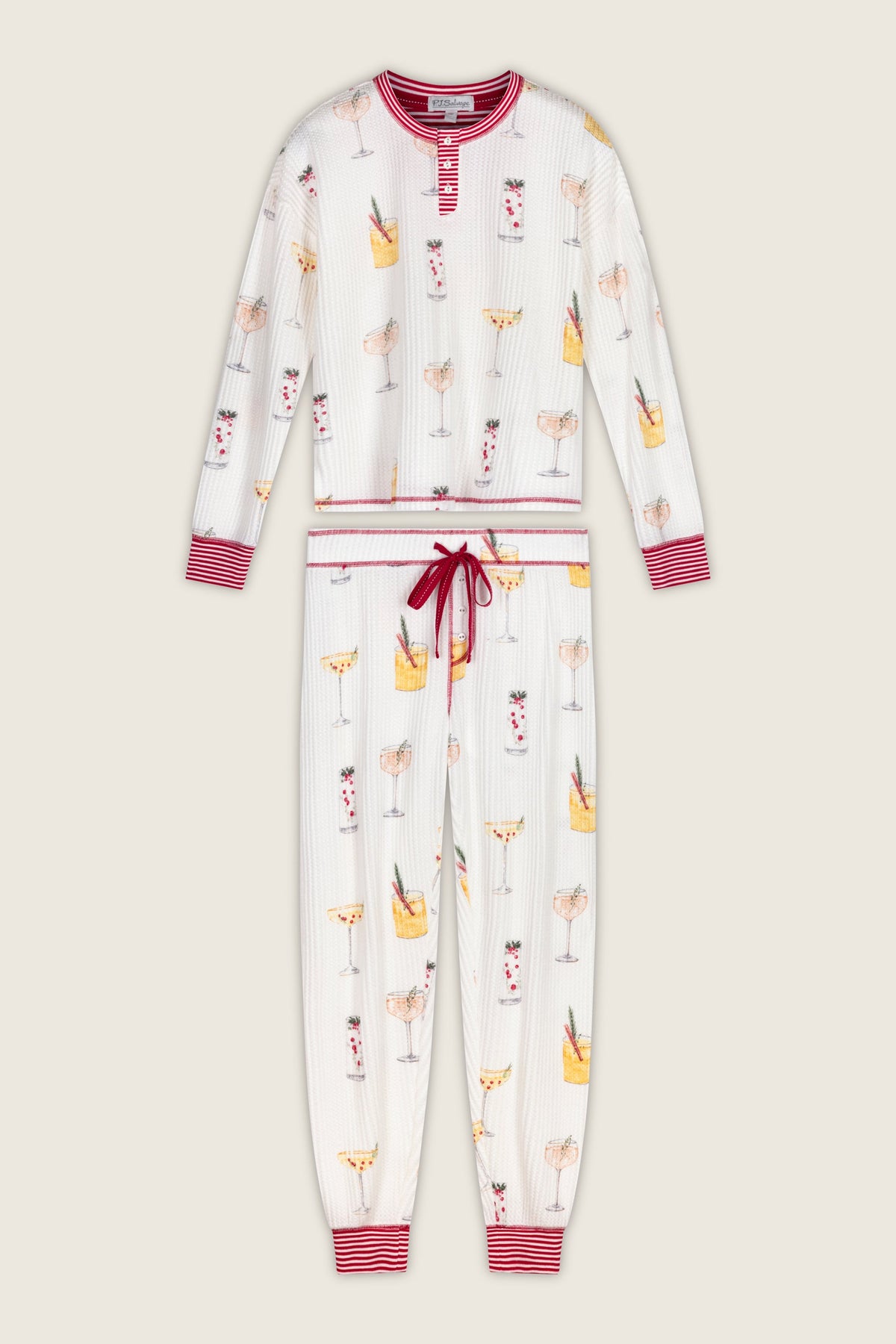 Ski Jammie Classics Cocktail Print Long Sleeve PJ Set - IVORY