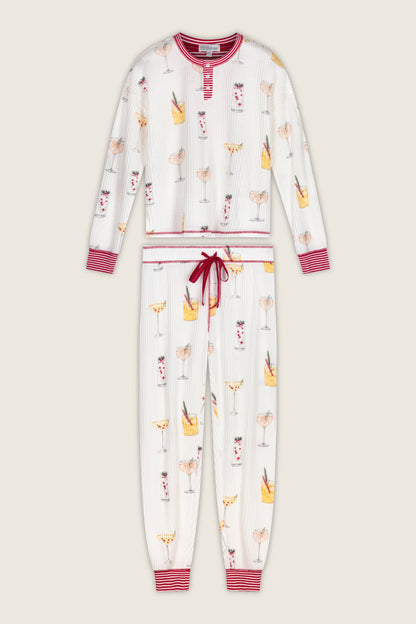 Ski Jammie Classics Cocktail Print Long Sleeve PJ Set - IVORY