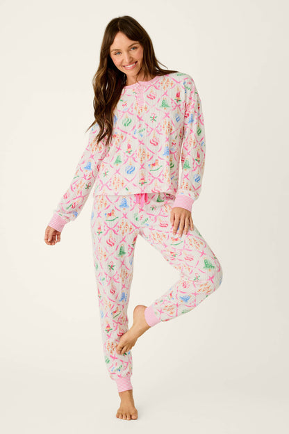 Ski Jammie Classics Ornament Print Long Sleeve PJ Set - MULTI