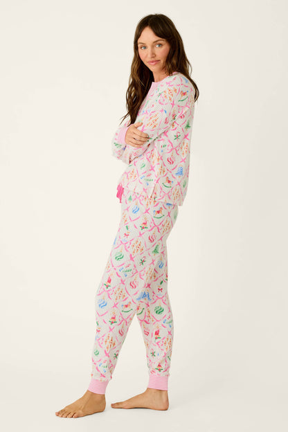 Ski Jammie Classics Ornament Print Long Sleeve PJ Set - MULTI