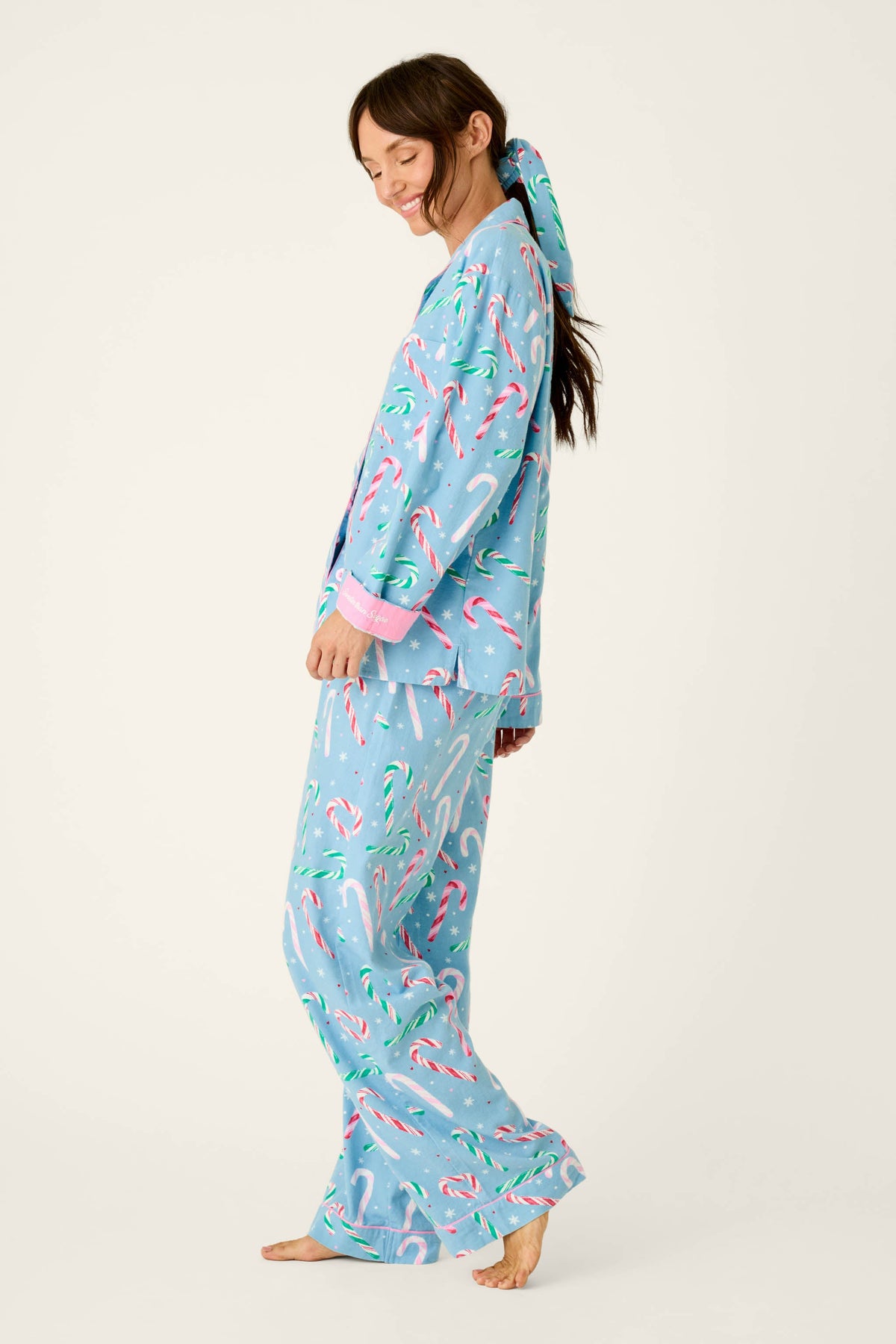 The Sweetest Season Candy Cane Print Flannel 3-Piece PJ Set - SNOWDRIFT