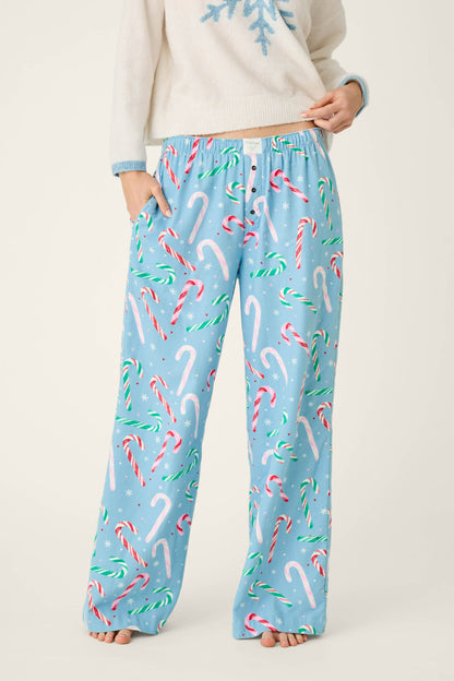 The Sweetest Season Candy Cane Print Flannel Pajama Pants - SNOWDRIFT