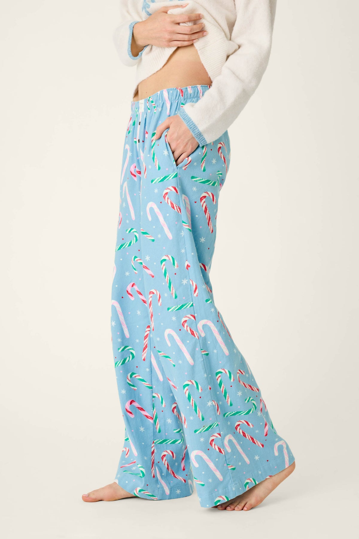 The Sweetest Season Candy Cane Print Flannel Pajama Pants - SNOWDRIFT