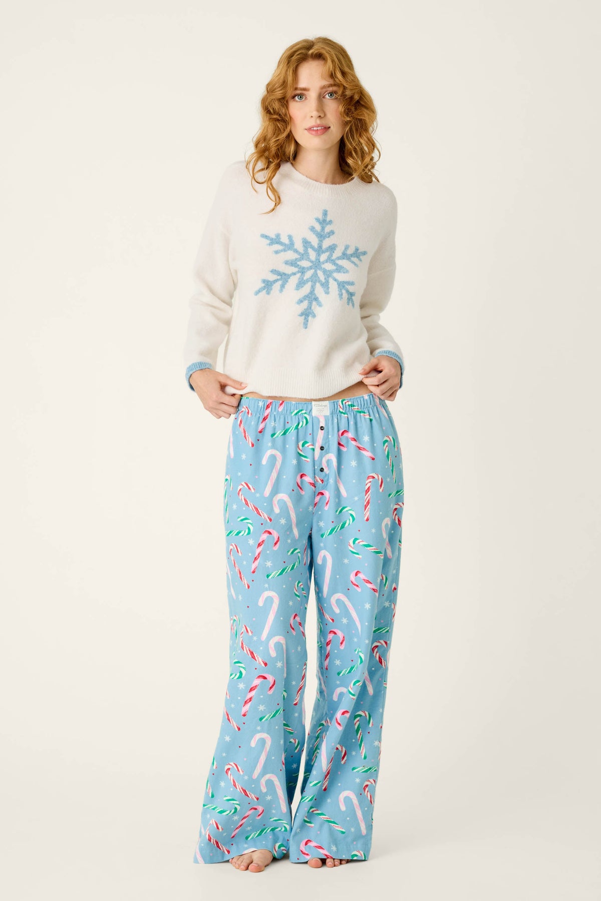 The Sweetest Season Candy Cane Print Flannel Pajama Pants - SNOWDRIFT