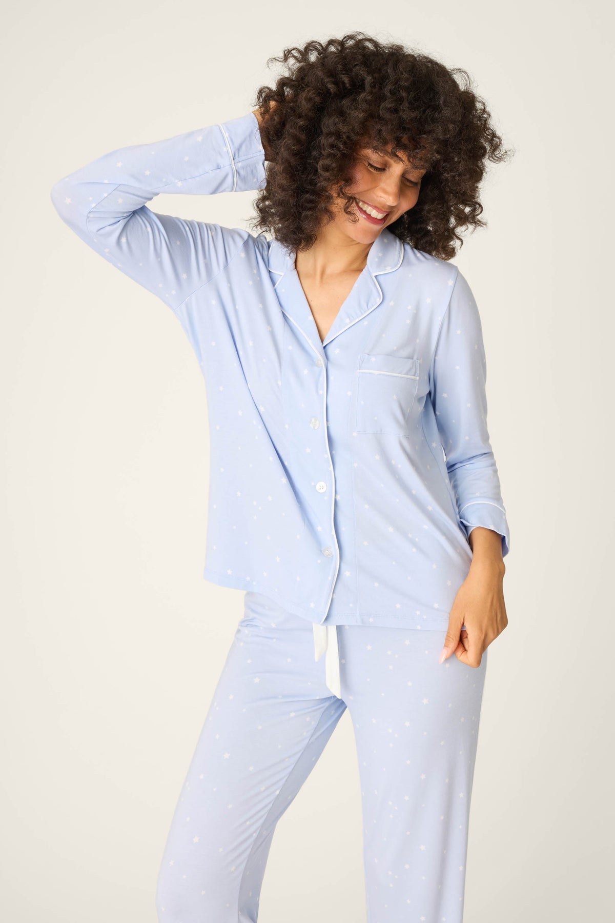 Modal Basics Star Print 3-Piece PJ Set - BLUE