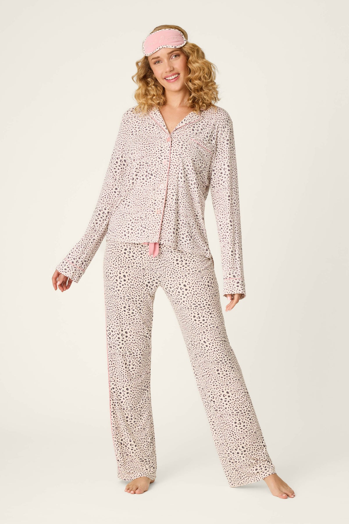Modal Dreams Leopard Print 3-Piece PJ Set - Stone