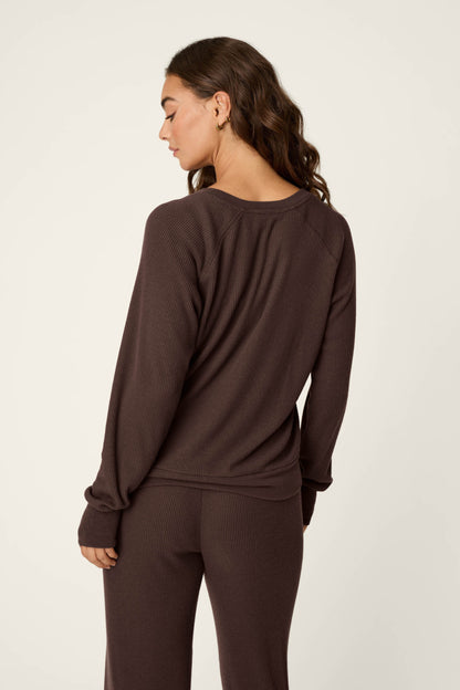 Textured Essentials Chocolate Brown Long Sleeve Top - CHOCOLATE