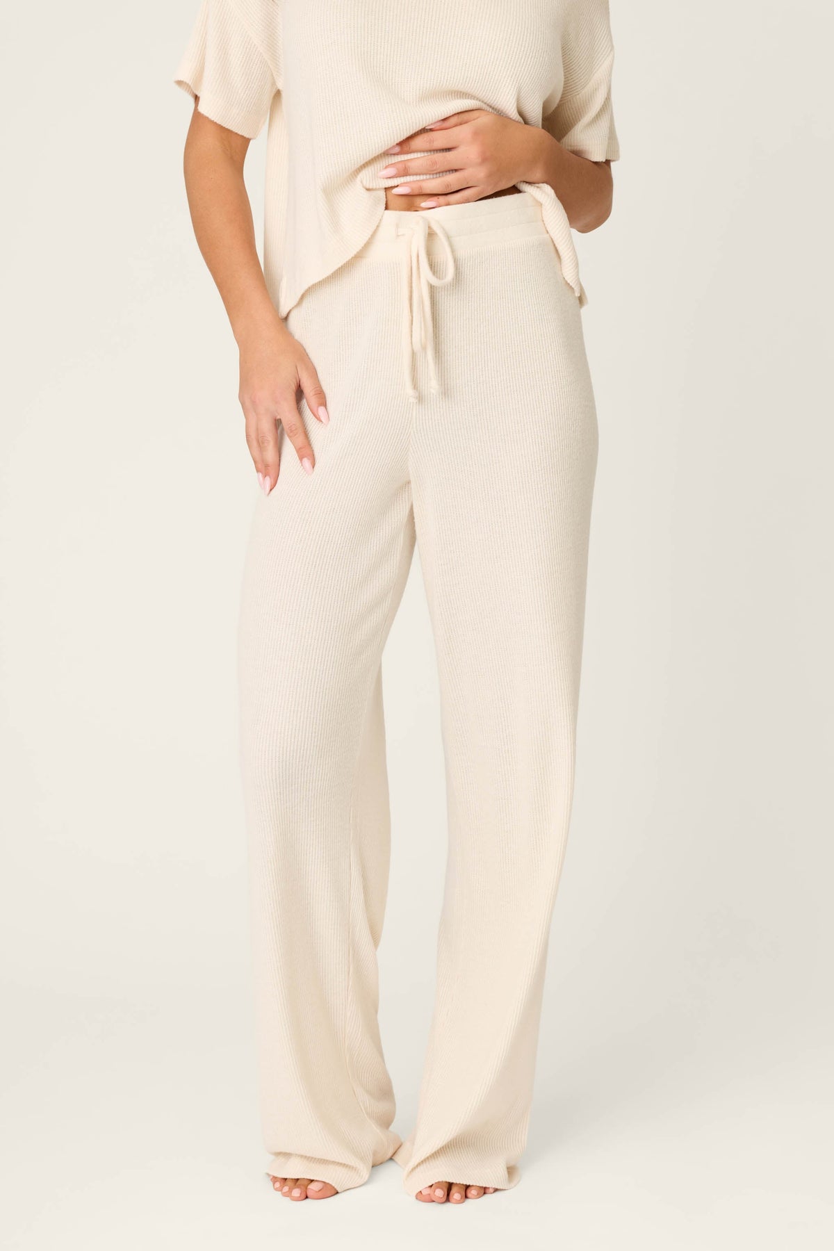 Textured Essentials Stone Open Leg Pants - STONE