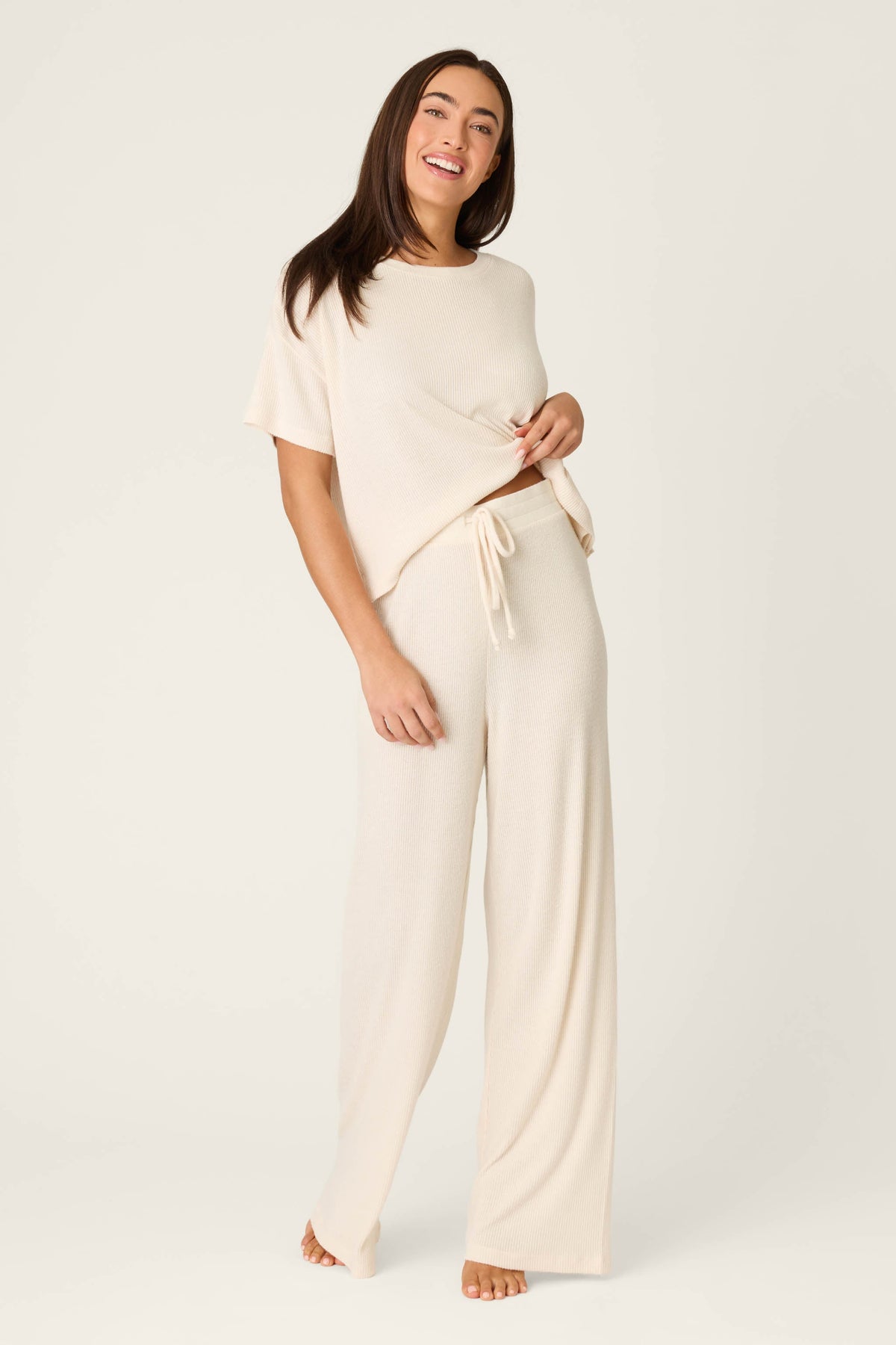 Textured Essentials Stone Open Leg Pants - STONE