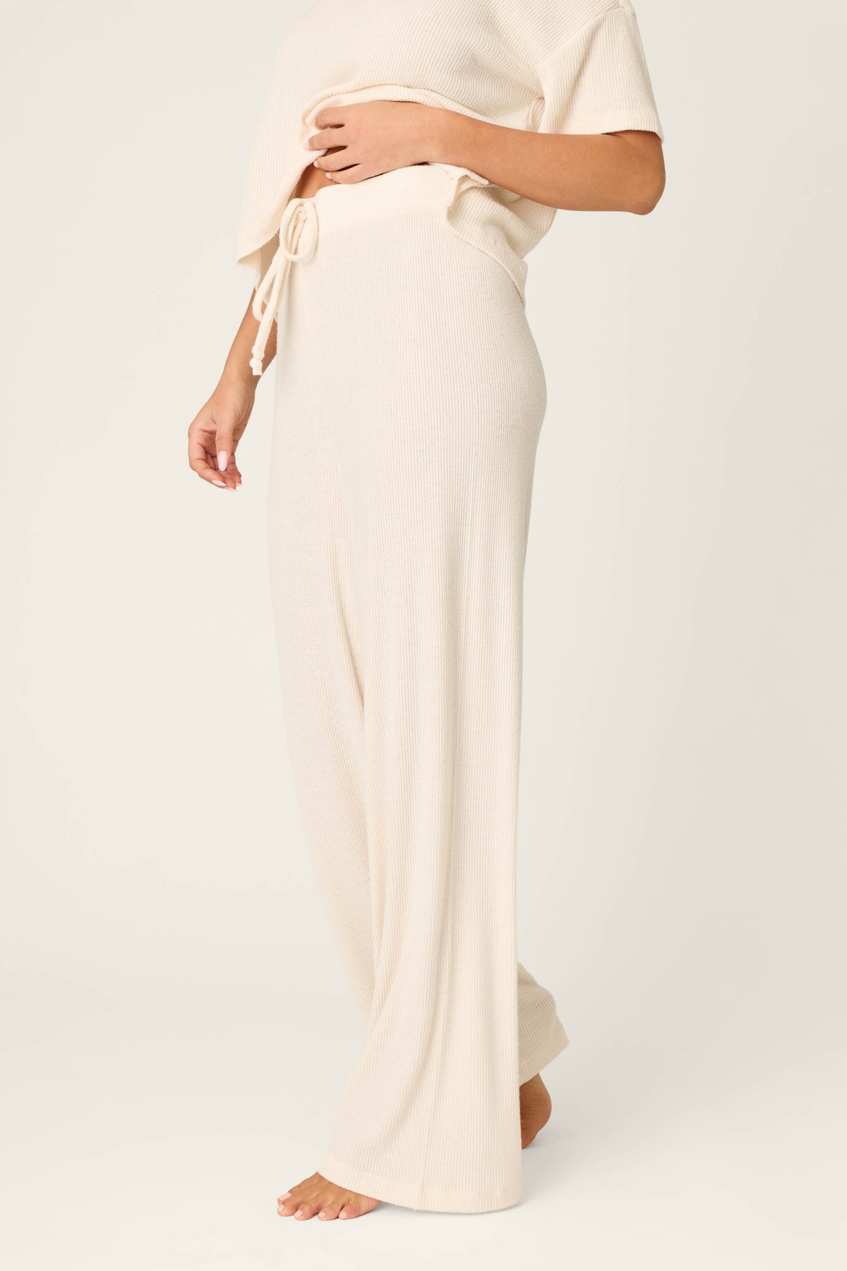 Textured Essentials Stone Open Leg Pants - STONE