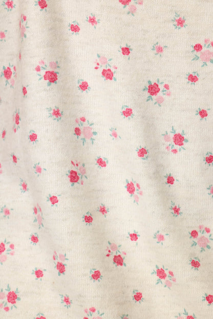 Romantic Rose Ditsy Floral Print Hoodie & Pants PJ Set - HEATHER CLOUD
