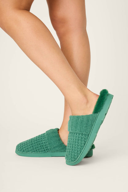 Chenille Waffle Cozy Slippers - FOREST