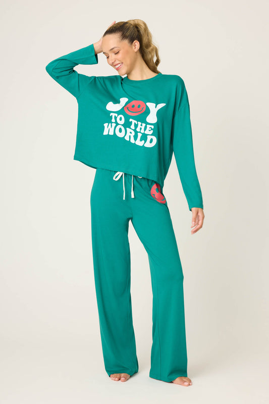 Joy to the World Long Sleeve Lounge Set - EMERALD