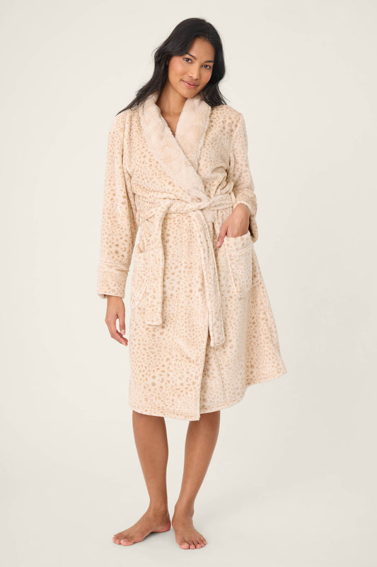 Luxe Plush Leopard Print Robe - CHAMPAGNE