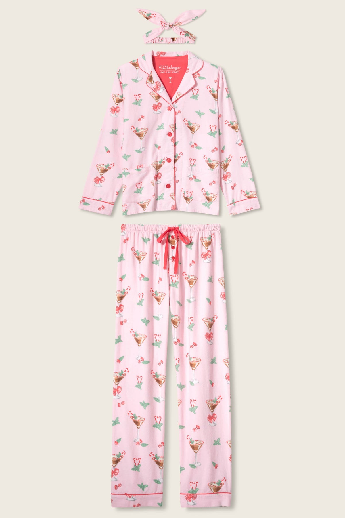 Tini Time Drink Print 3-Piece Flannel PJ Set - BALLET PINK