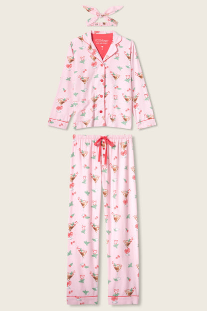 Tini Time Drink Print 3-Piece Flannel PJ Set - BALLET PINK