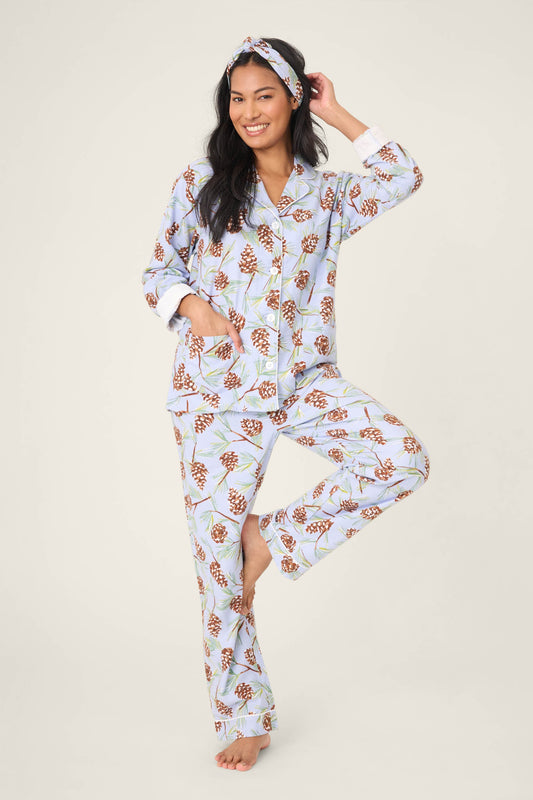 Feelin' Pine 3-Piece Winter Print Flannel PJ Set - BLUE WHISPER